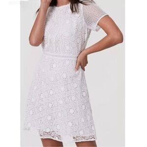 LOFT Camilla Sheer Cutout Eyelet Lace Short Sleeve A Line Mini Dress White 2P